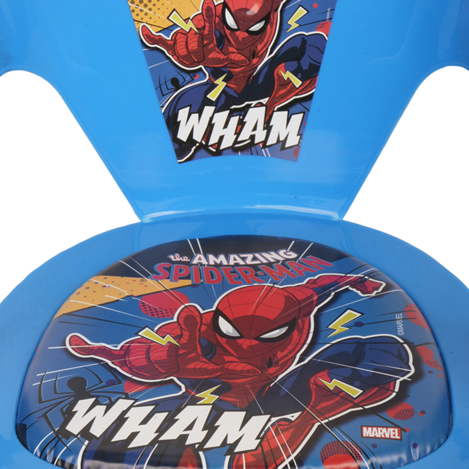 Kuber Industries Marvel Spider-Man Kids Chair | Plastic Foldable Kids Chair | Chair for Kidsroom | School Study Stool | Baby Stool | Indoor or Outdoor Stool for Kids | Capacity 30 Kg | Blue & Red