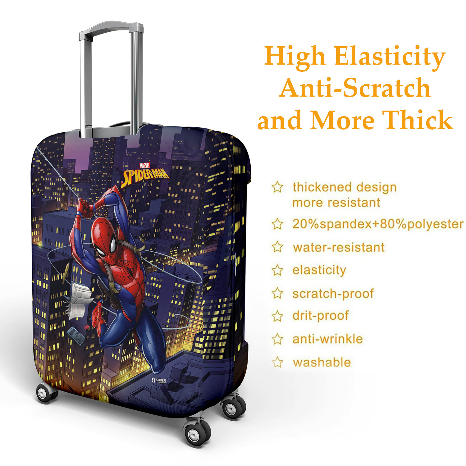 Kuber Industries Marvel Spiderman Luggage Cover | Polyester Travel Suitcase Cover | Washable | Stretchable Suitcase Protector | 22-26 Inch | Medium | Multicolor