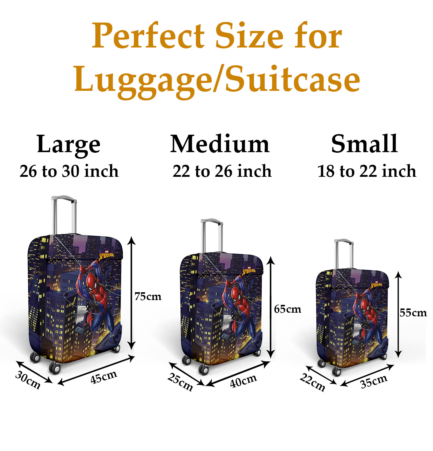 Kuber Industries Marvel Spiderman Luggage Cover | Polyester Travel Suitcase Cover | Washable | Stretchable Suitcase Cover | 22-26 Inch-Medium | 26-30 Inch-Large | Pack of 2 | Multicolor