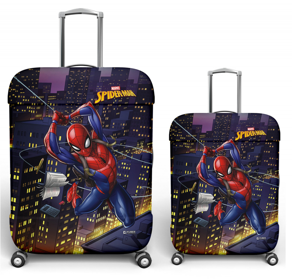 Kuber Industries Marvel Spiderman Luggage Cover|Polyester Travel Suitcase Cover|Washable|Stretchable Suitcase Cover|18-22 Inch-Small|26-30 Inch-Large|Pack of 2 (Multicolor)