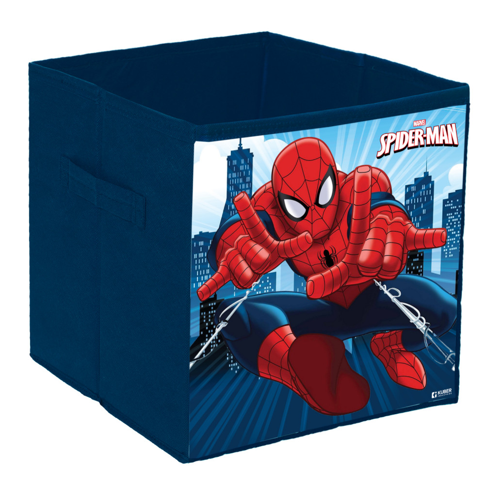 Kuber Industries Marvel Spiderman Print Durable &amp; Collapsible Square Storage Box|Clothes Organizer With Handle,.(Navy Blue)