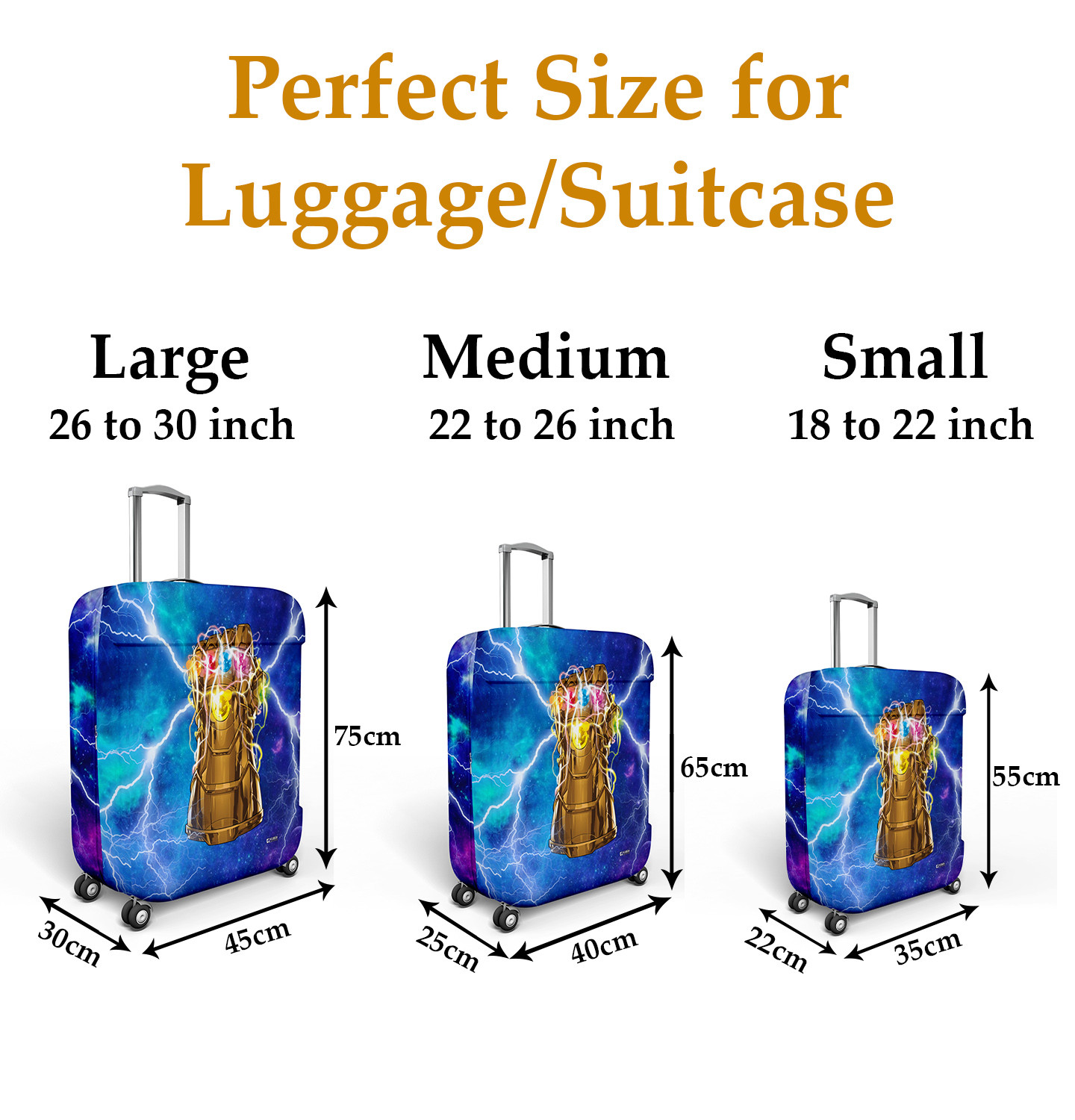 Kuber Industries Marvel The Infinity Gauntlet Luggage Cover | Polyester Travel Suitcase Cover | Washable | Stretchable Suitcase Protector | 18-22 Inch | Small | Sky Blue