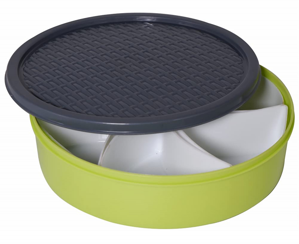 Kuber Industries Medium Plastic Masala Box With 6 Containers &amp; 1 Spoon (Green)-HS43KUBMART25889