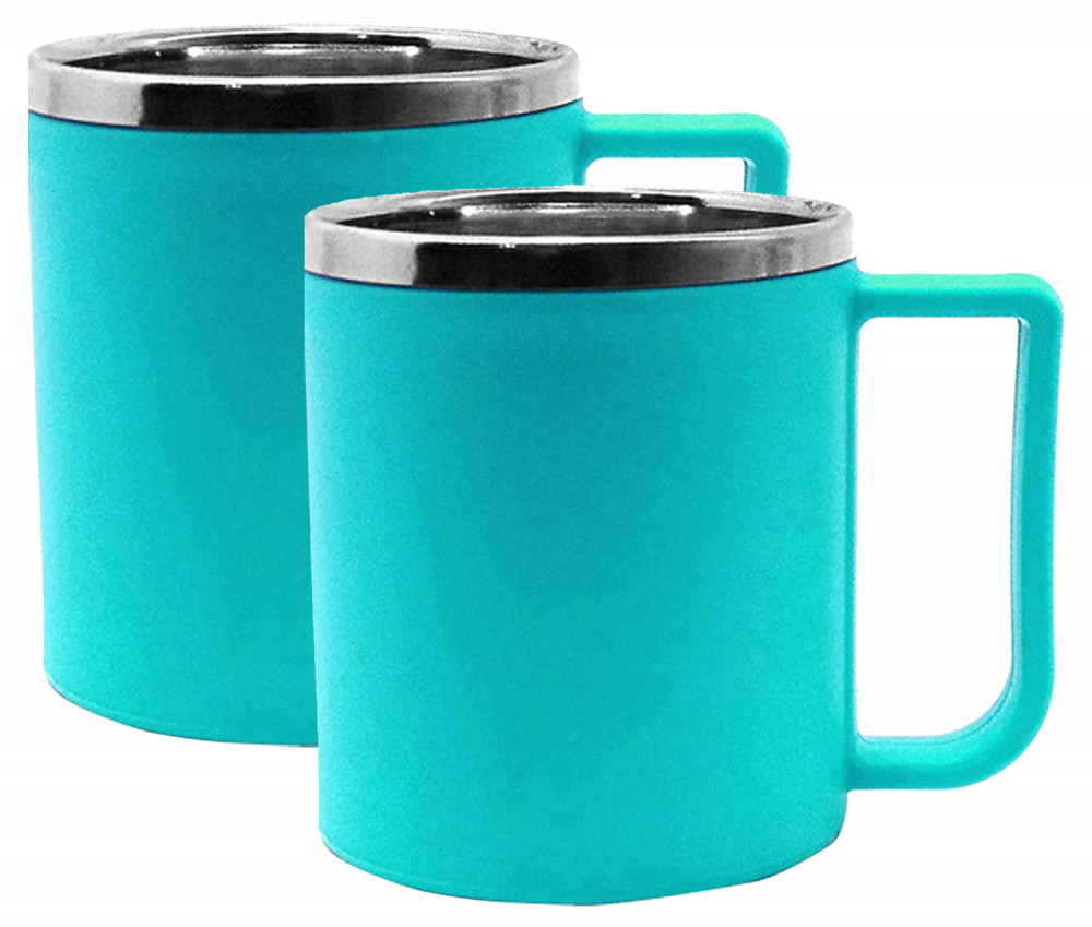 Kuber Industries Medium Size Plastic Steel Cups for Coffee Tea Cocoa, Camping Mugs with Handle, Portable &amp; Easy Clean,(Green)