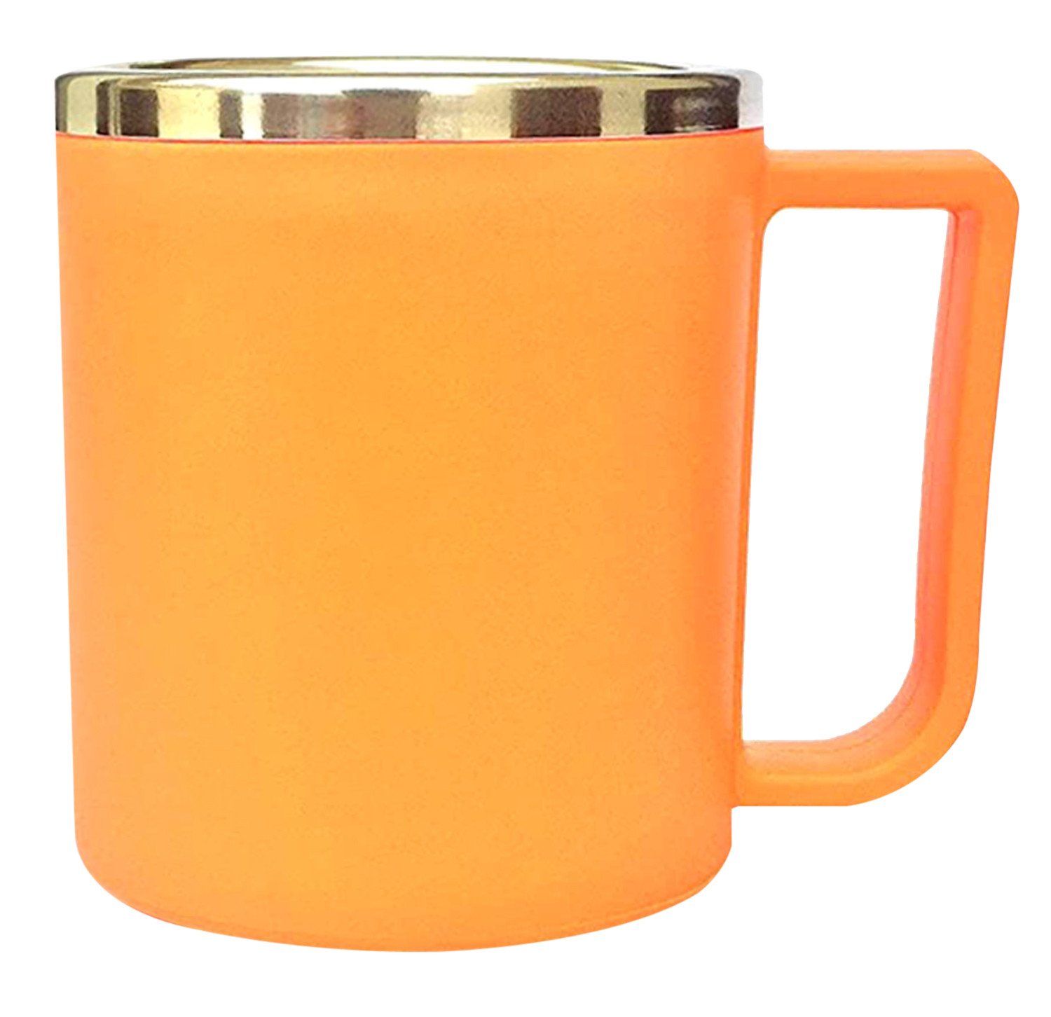 Kuber Industries Medium Size Plastic Steel Cups for Coffee Tea Cocoa, Camping Mugs with Handle, Portable & Easy Clean,(Orange)