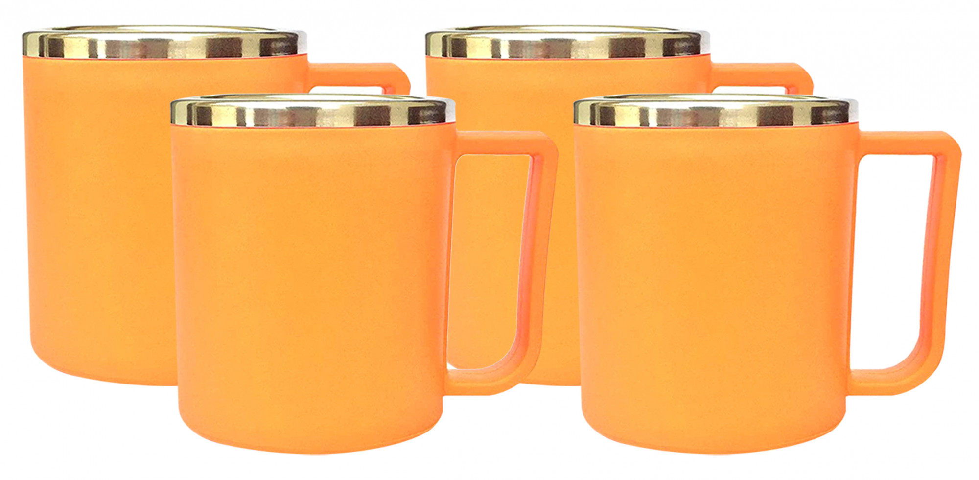 Kuber Industries Medium Size Plastic Steel Cups for Coffee Tea Cocoa, Camping Mugs with Handle, Portable & Easy Clean,(Orange)