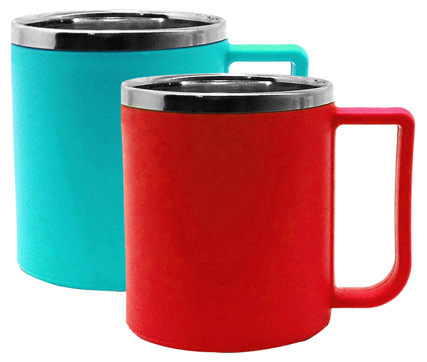 Kuber Industries Medium Size Plastic Steel Cups for Coffee Tea Cocoa, Camping Mugs with Handle, Portable & Easy Clean,(Green & Red)