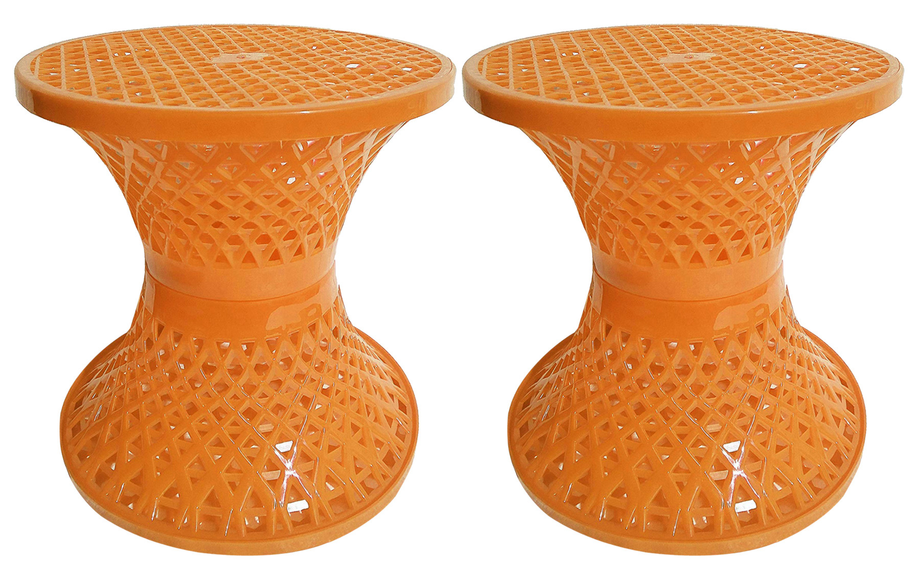 Kuber Industries Mesh Design Both Sided Plastic Sitting Stool, Planter Stand, Sidetable For Living Room, Bed Room, Garden in Damroo Style (Yellow)