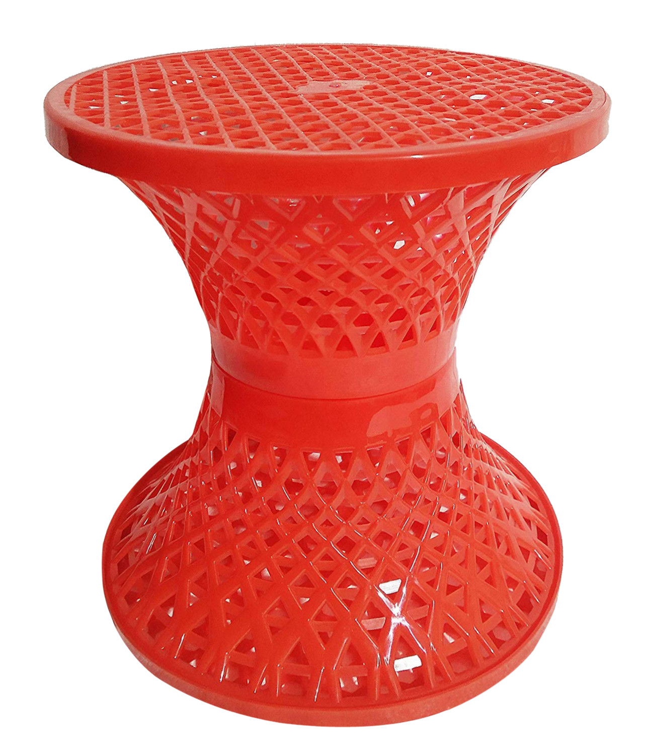 Kuber Industries Mesh Design Both Sided Plastic Sitting Stool, Planter Stand, Sidetable For Living Room, Bed Room, Garden in Damroo Style- Pack of 2 (Orange & Brown)