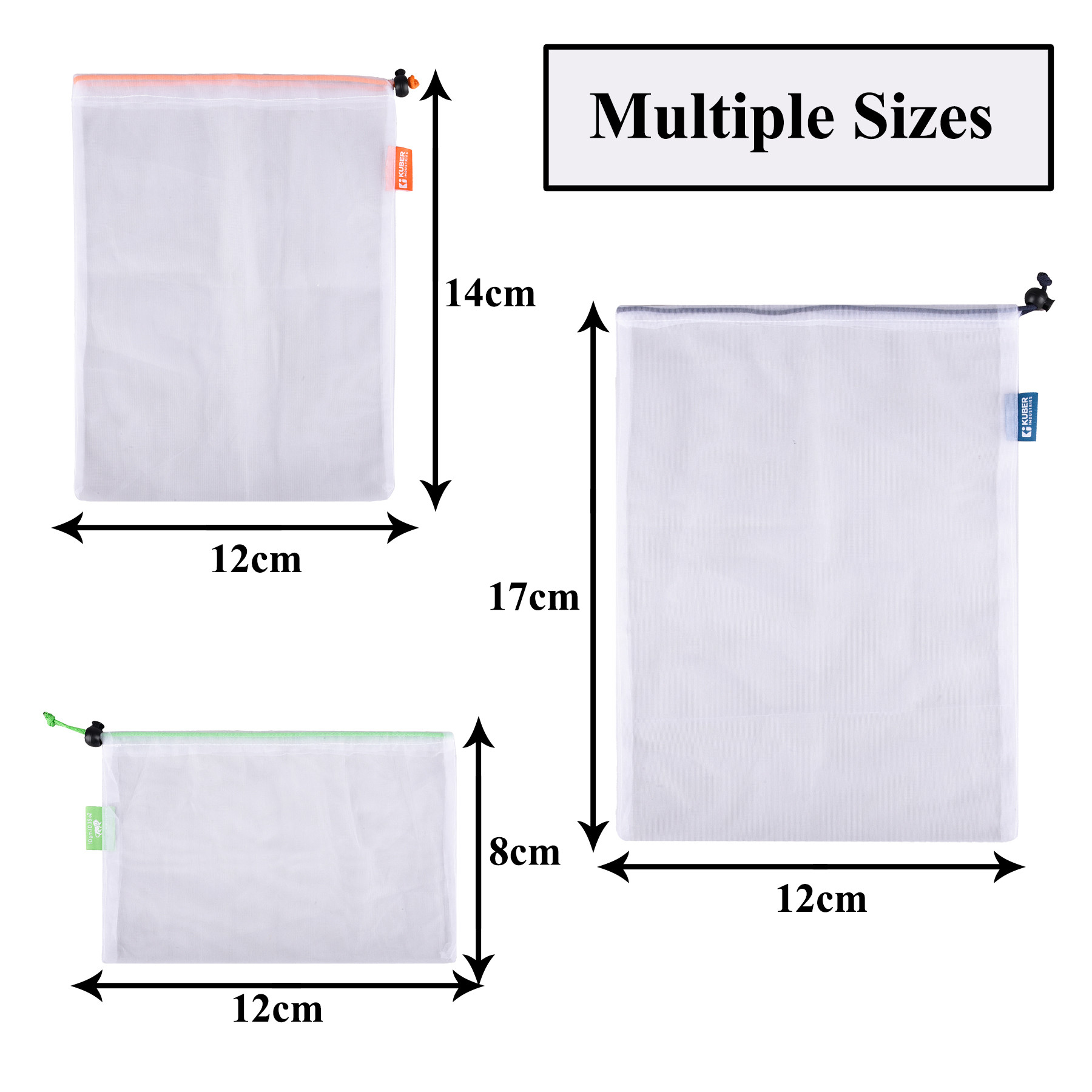 Kuber Industries Mesh Storage Bag | Reusable Mesh Bags | Carry Bags for Fruits-Vegetables-Toys-Groceries |Small-Medium-Large Travel Storage Bags |  White