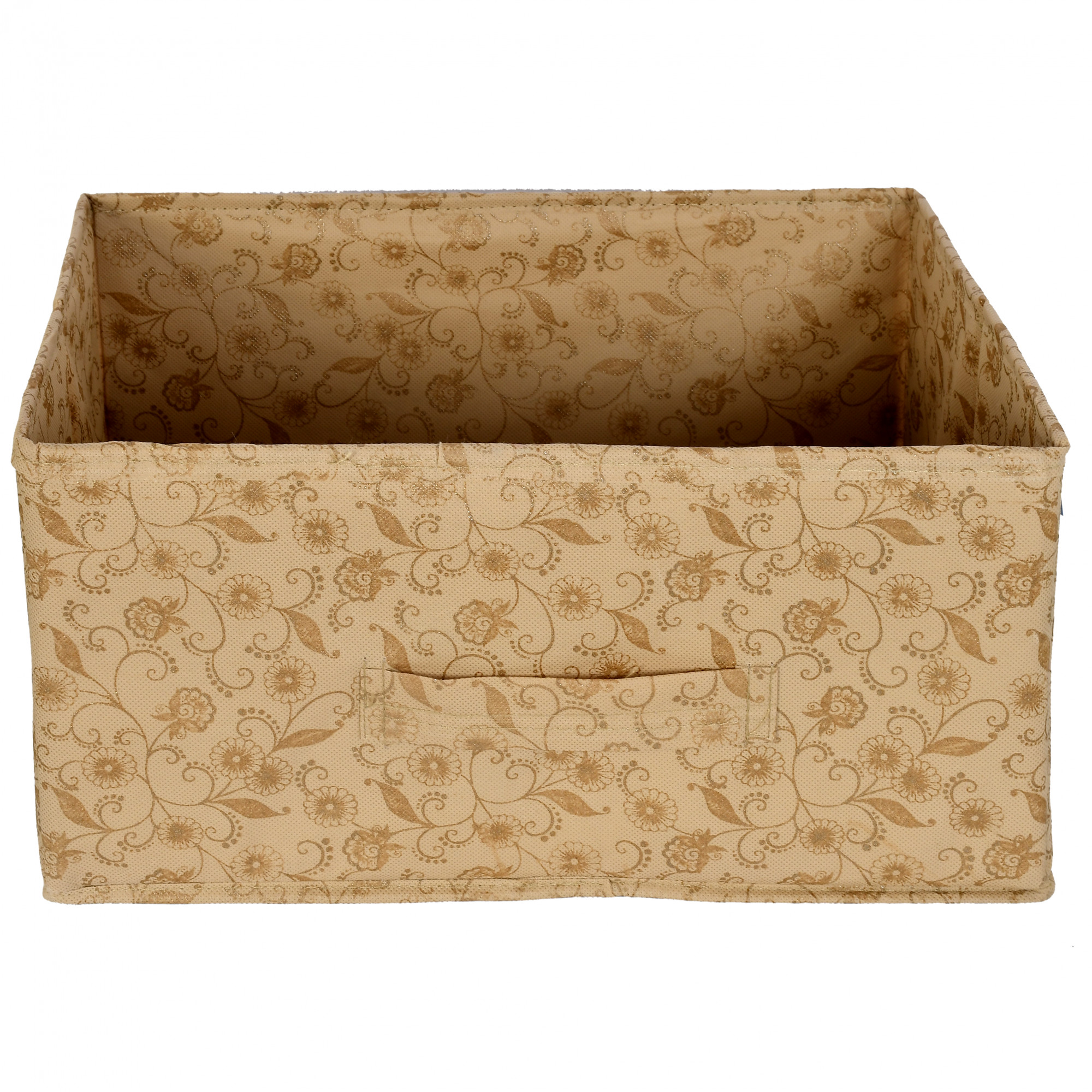 Kuber Industries Metalic Floral Print Non Woven Fabric Drawer Storage And Cloth Organizer Unit for Closet (Beige)-KUBMART1170