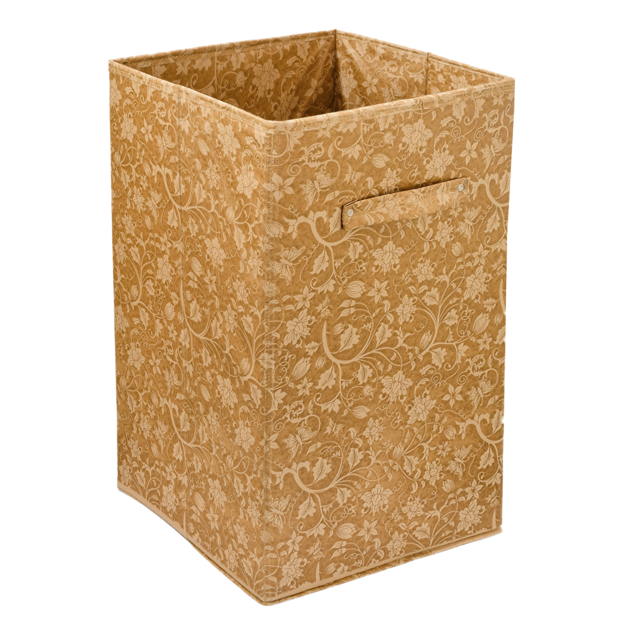 Kuber Industries Metalic Floral Print Non Woven Fabric Foldable Laundry Basket , Toy Storage Basket, Cloth Storage Basket With Handles (Beige)-KUBMART2071