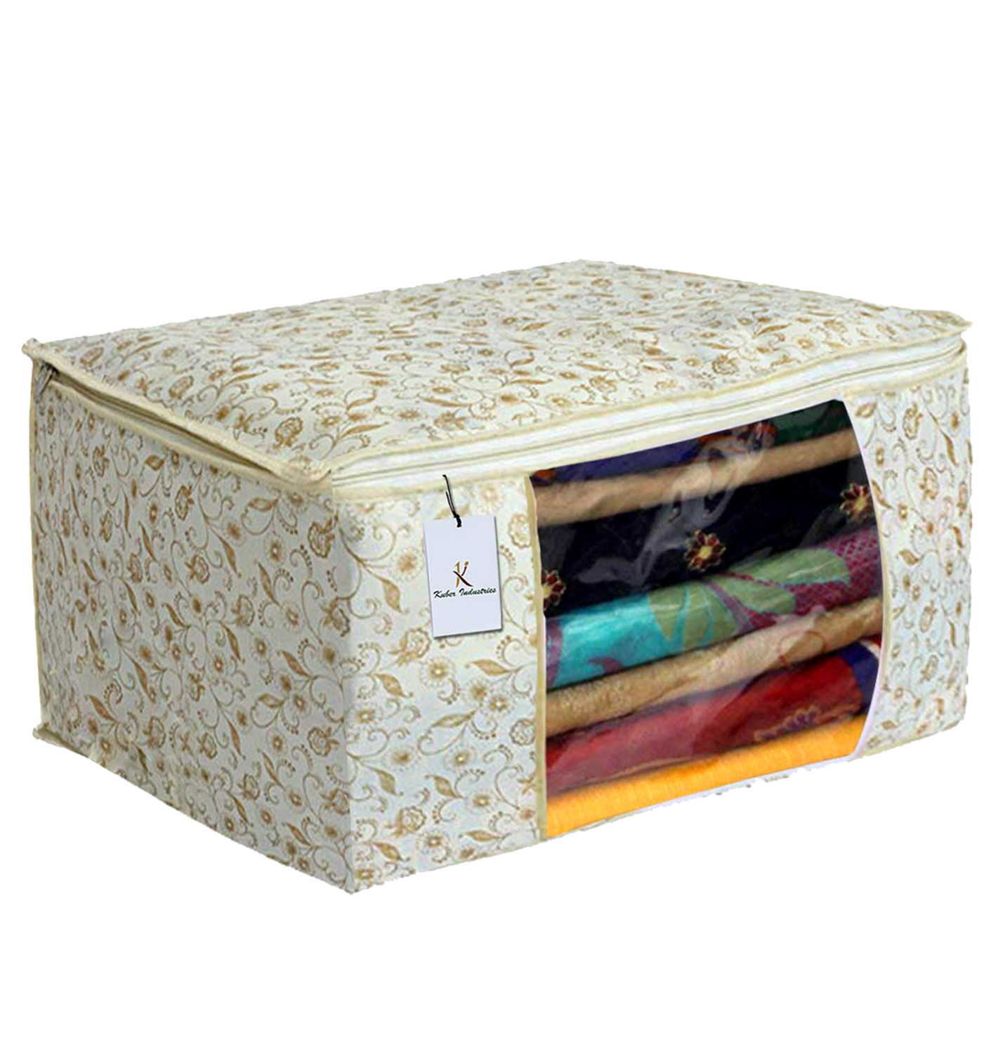 Kuber Industries Metalic Printed Non Woven Saree Cover And Underbed Storage Bag, Storage Organiser, Blanket Cover, Brown & Red  -CTKTC42379