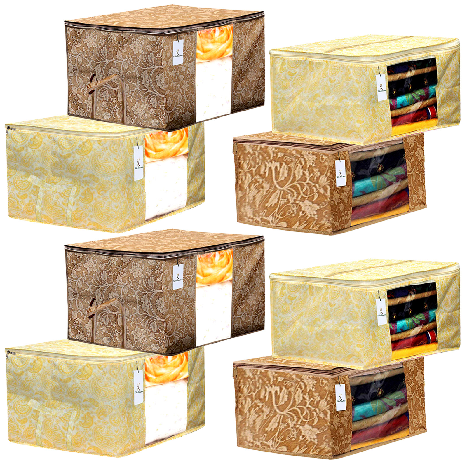 Kuber Industries Metalic Printed Non Woven Saree Cover And Underbed Storage Bag, Storage Organiser, Blanket Cover, Gold & Beige -CTKTC42387