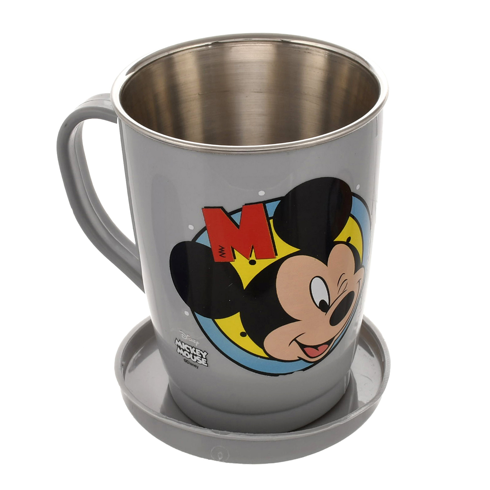 Kuber Industries Mickey Face Printed Food Grade BPA Free Tea/Coffee Mug for Coffee Tea Cocoa, Camping Mugs with Lid,(Light Grey)