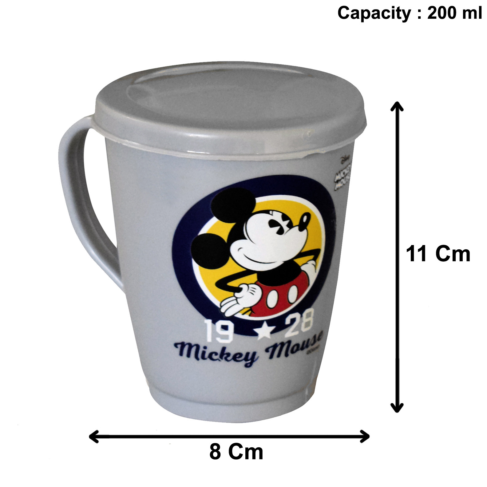 Kuber Industries Mickey Mouse Printed Food Grade BPA Free Tea/Coffee Mug for Coffee Tea Cocoa, Camping Mugs with Lid, (Grey)