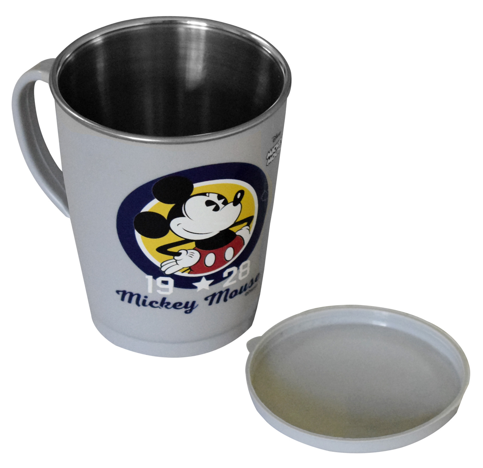 Kuber Industries Mickey Mouse Printed Food Grade BPA Free Tea/Coffee Mug for Coffee Tea Cocoa, Camping Mugs with Lid, (Grey)