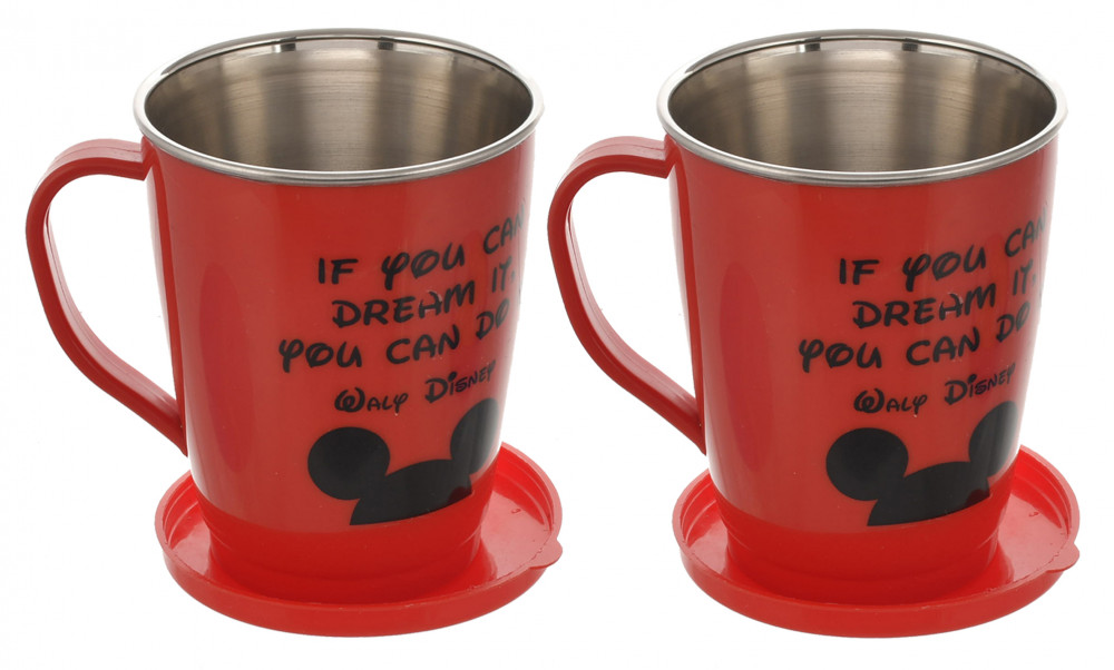 Kuber Industries Mickey Printed Food Grade BPA Free Tea/Coffee Mug for Coffee Tea Cocoa, Camping Mugs with Lid,(Red)