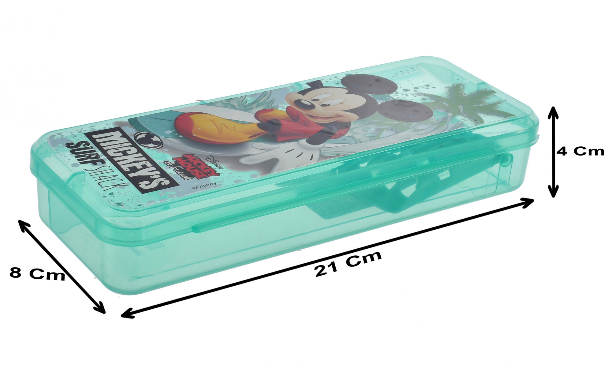 Kuber Industries Micky Mouse Printed Tranasparent Plastic Pencil Box for Kids (Green)