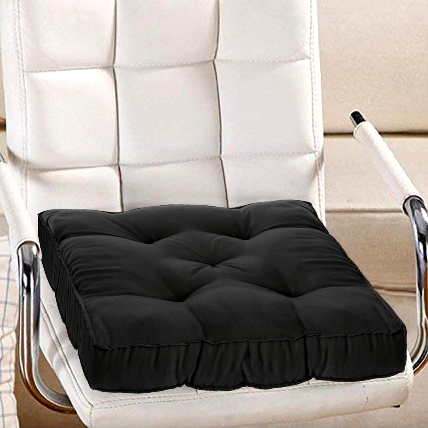 Kuber Industries Microfiber 18*48 Inch Back And Seat Chair Cushion With Ties & 18*18 Inch Square Cushion for Rocking Chair, Desk chair, Dining chairs, Lounge chair- Set of 2 (Black)