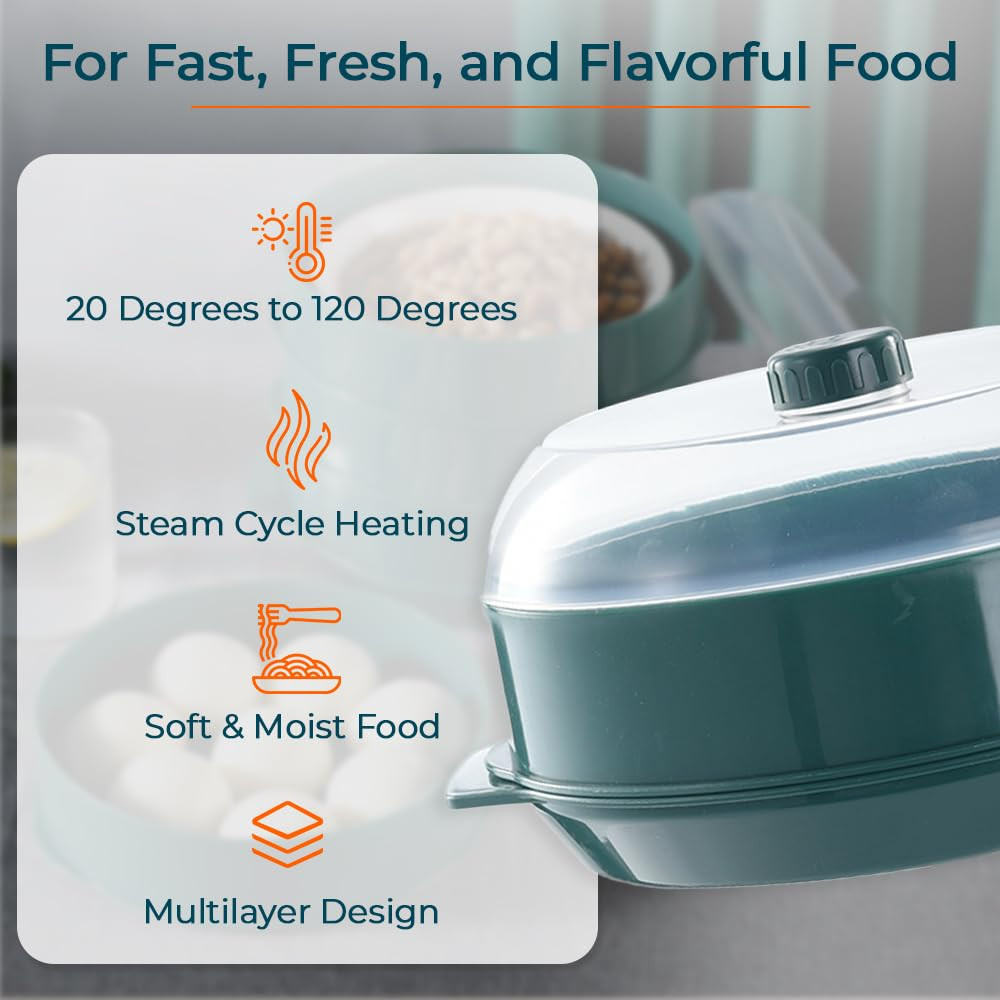 Kuber Industries Microwave Oven Steamer With Handle & Lid (1 Cover +1 Box +1 Base) | Green