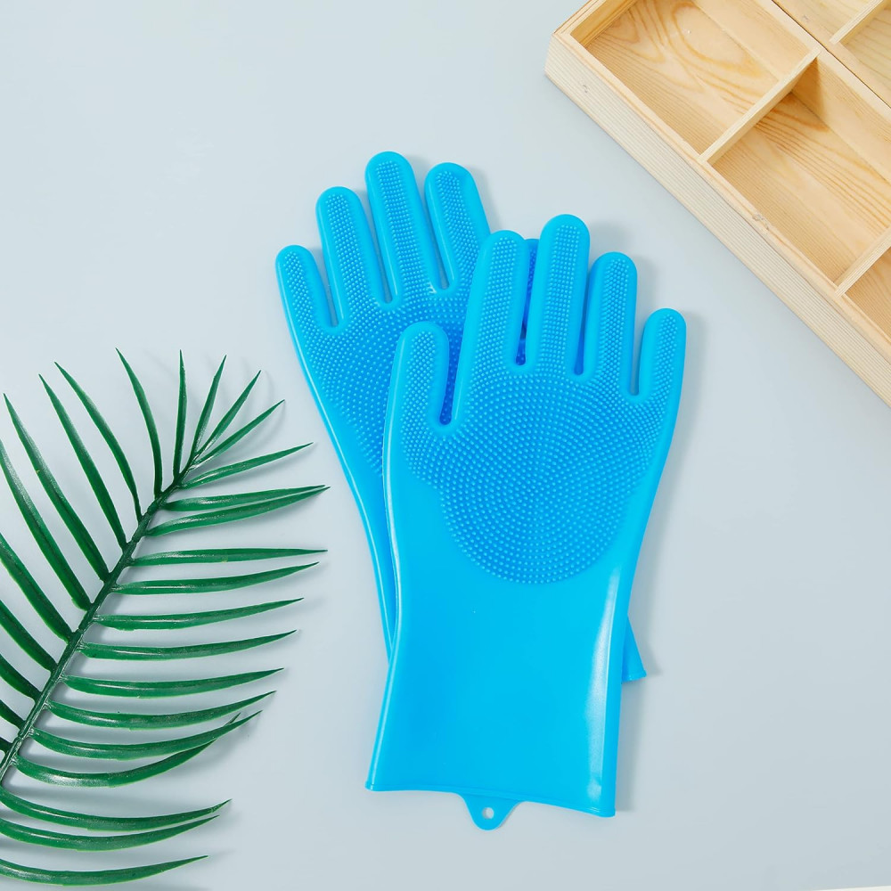 Kuber Industries Multi-Purpose Silicon Gloves | Reusable Gardening Gloves | Heat Resistant for Better Protection | Non-Slippery &amp; Durable | Blue | Versatile and Protective Garden Gloves