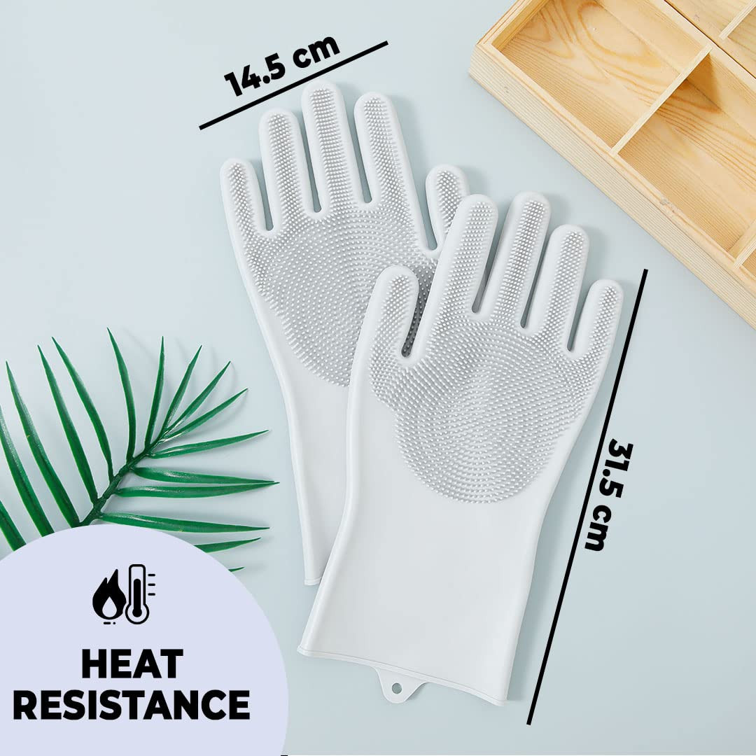 Kuber Industries Multi-Purpose Silicon Gloves | Reusable Gardening Gloves | Heat Resistant for Better Protection | Non-Slippery & Durable | Grey | Versatile and Protective Garden Gloves