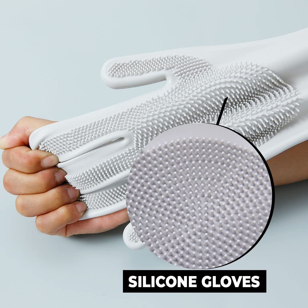 Kuber Industries Multi-Purpose Silicon Gloves | Reusable Gardening Gloves | Heat Resistant for Better Protection | Non-Slippery & Durable | Grey | Versatile and Protective Garden Gloves