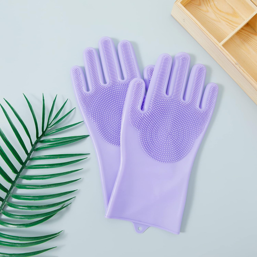Kuber Industries Multi-Purpose Silicon Gloves For Kitchen Cleaning, Pet Grooming &amp; Gardening|Reusable Gardening Gloves|Heat Resistant For Better Protection|Purple