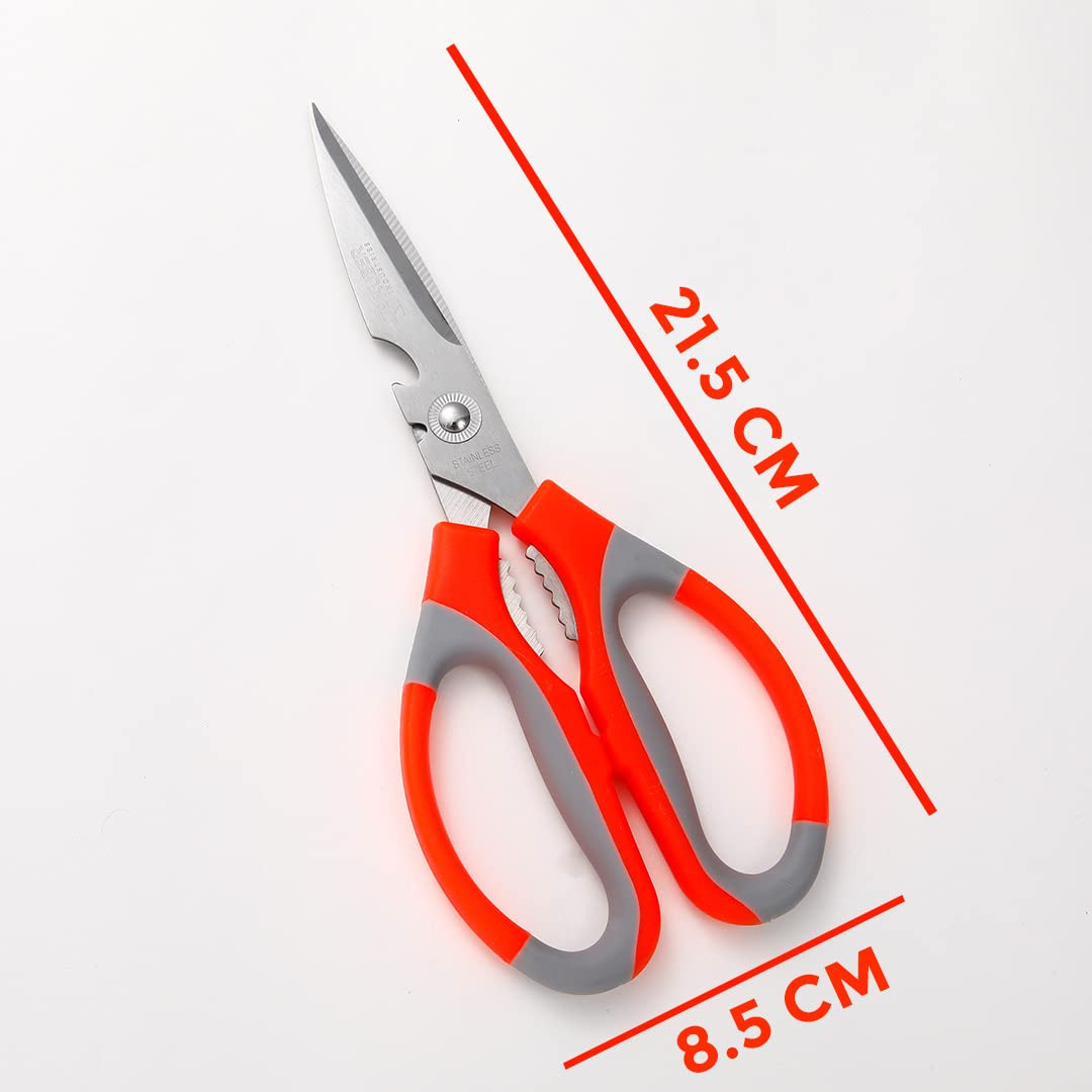 Kuber Industries Multipurpose Kitchen Scissors For Home & Gardening Needs|High Grade Stainless Steel Blades|Precision Ground Edge|K024|Orange
