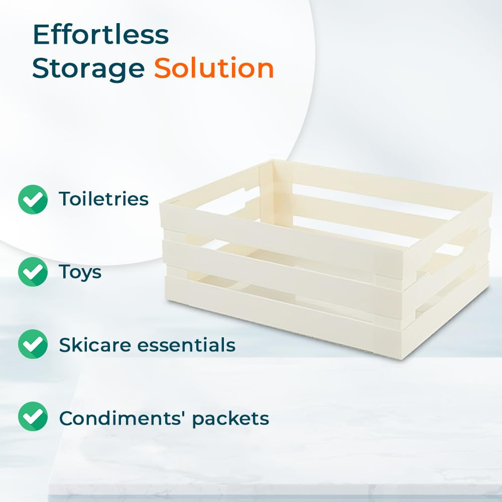 Kuber Industries Multipurpose Portable Medium Storage Basket|Box For Storage Without Lid (Beige)