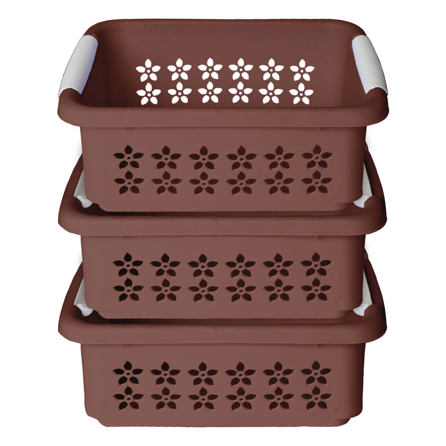 Kuber Industries Multipurpose Rectangle Shape Plastic Storage Basket for Kitchen, Fruit Basket, Office Table, Storage Organizer Large (Brown)