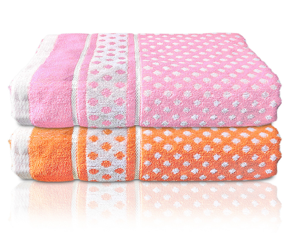 Kuber Industries Multiuses Dot Printed Soft Cotton Bath Towel, 30&quot;x60&quot;- Pack of 2 (Orange &amp; Pink)
