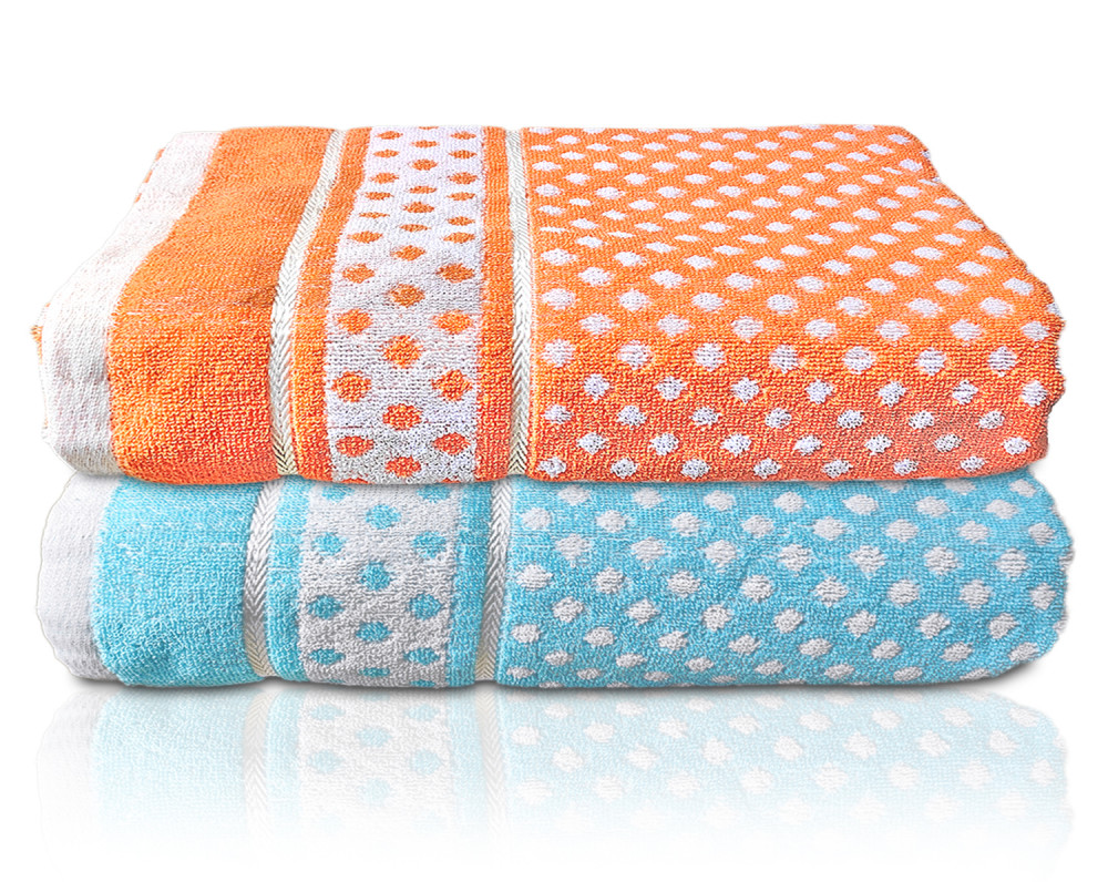 Kuber Industries Multiuses Dot Printed Soft Cotton Bath Towel, 30&quot;x60&quot;- Pack of 2 (Orange &amp; Sky Blue)