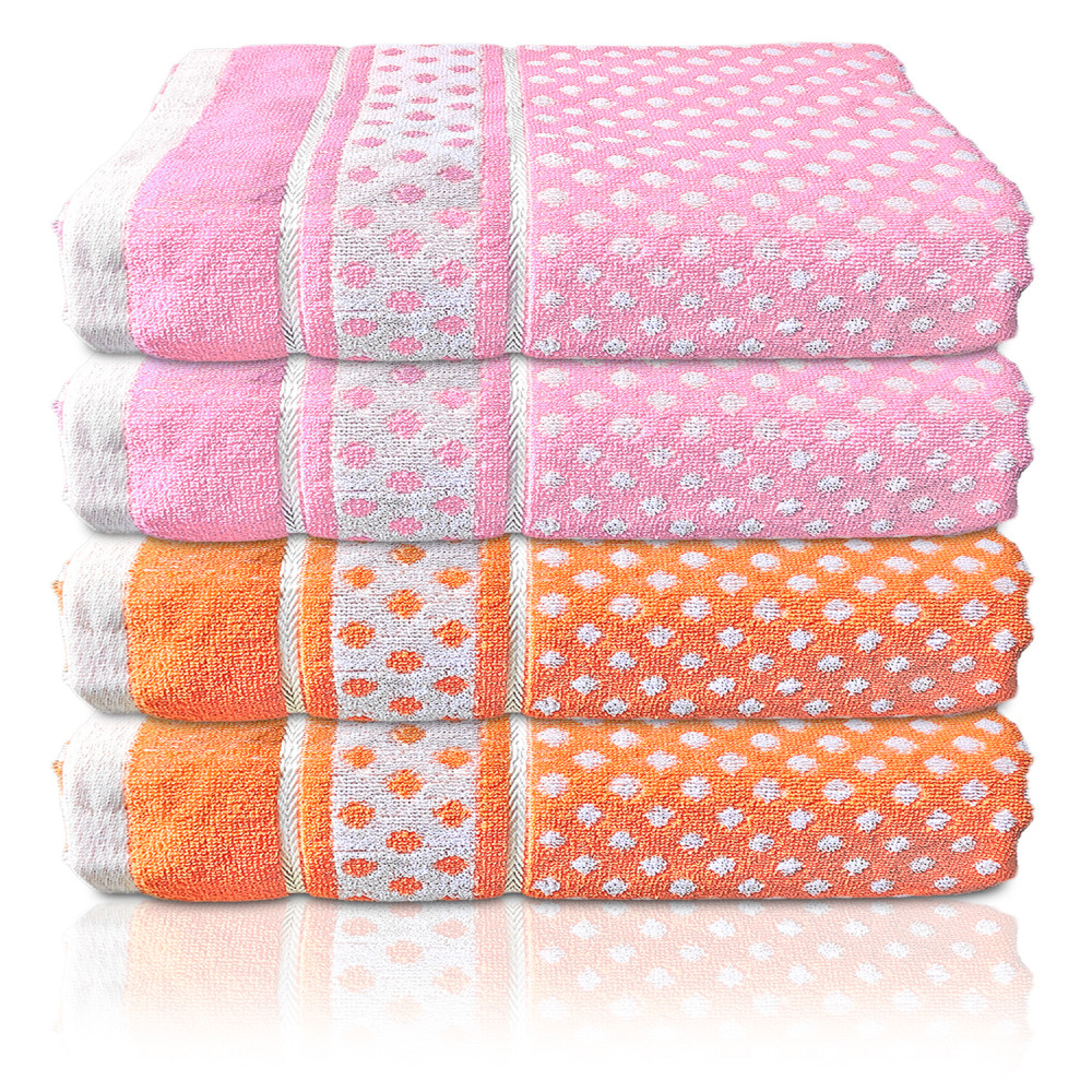 Kuber Industries Multiuses Dot Printed Soft Cotton Bath Towel, 30&quot;x60&quot;- Pack of 4 (Orange &amp; Pink)