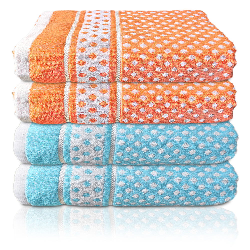 Kuber Industries Multiuses Dot Printed Soft Cotton Bath Towel, 30&quot;x60&quot;- Pack of 4 (Orange &amp; Sky Blue)