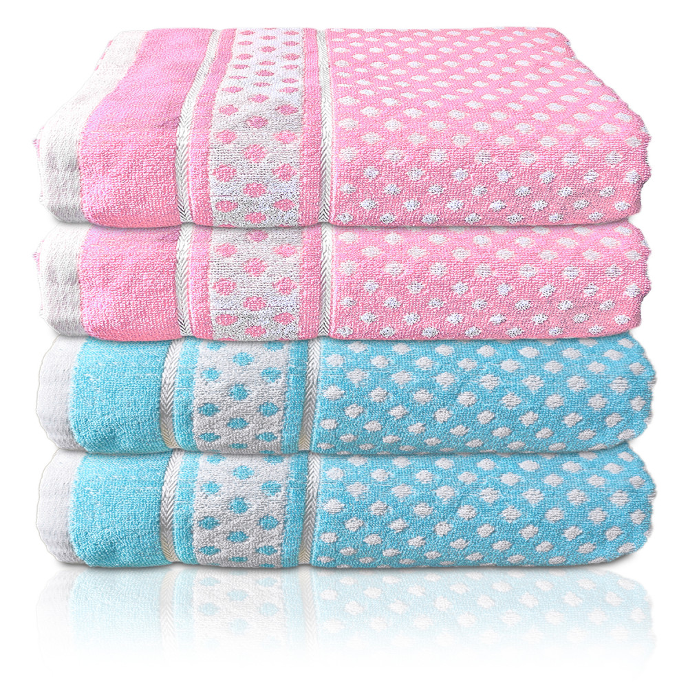 Kuber Industries Multiuses Dot Printed Soft Cotton Bath Towel, 30&quot;x60&quot;- Pack of 4 (Pink &amp; Sky Blue)