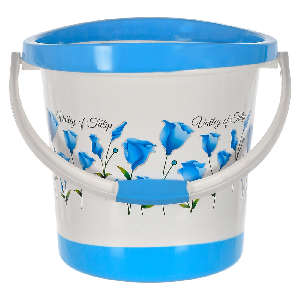 Kuber Industries Multiuses Floral Print Plastic Bucket With Handle, 18 litre (Blue &amp; White)-46KM0375