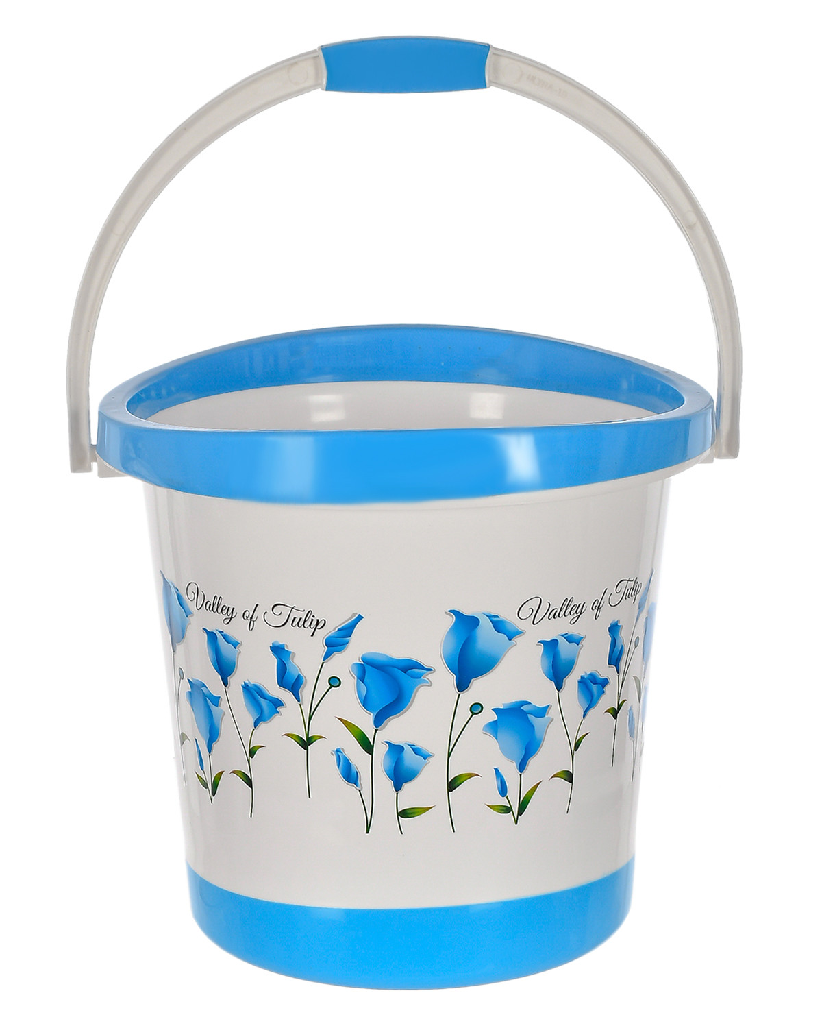 Kuber Industries Multiuses Floral Print Plastic Bucket With Handle, 18 litre (Blue & White)-46KM0375