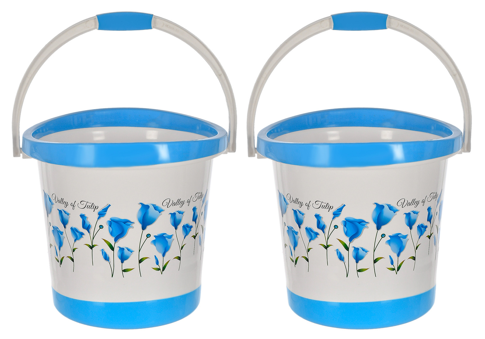 Kuber Industries Multiuses Floral Print Plastic Bucket With Handle, 18 litre (Blue & White)-46KM0375