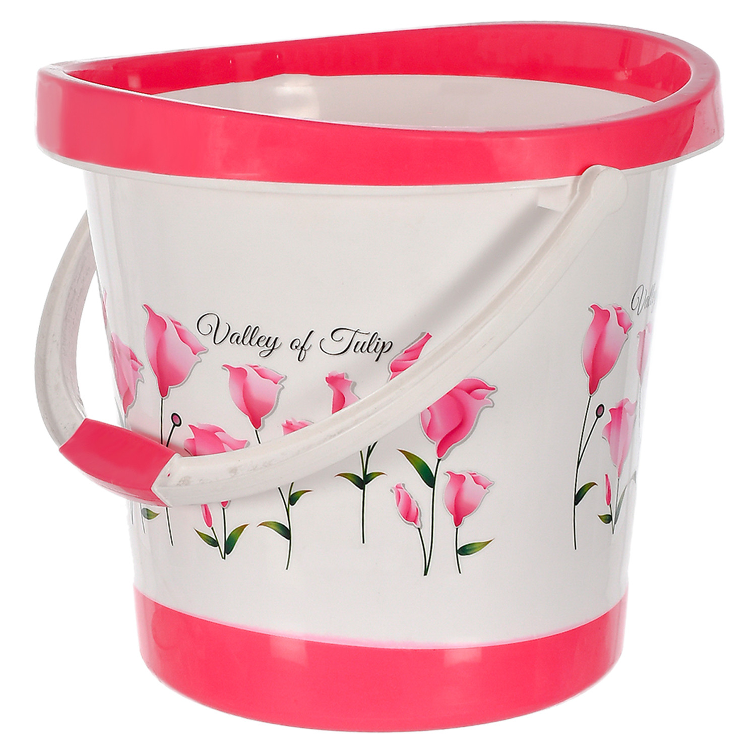 Kuber Industries Multiuses Floral Print Plastic Bucket With Handle, 18 litre Pack of 2 (Blue & White & Pink)-46KM0379