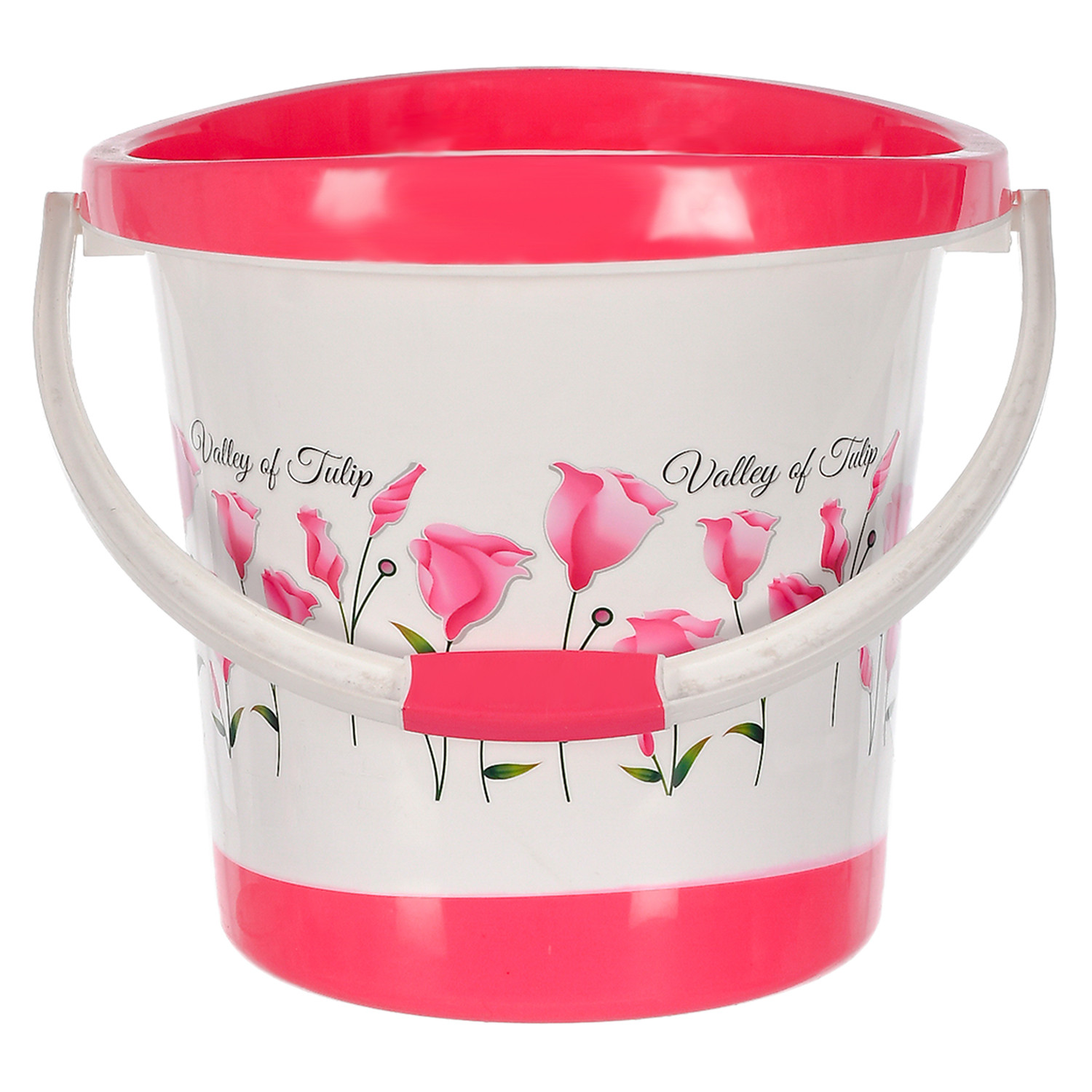 Kuber Industries Multiuses Floral Print Plastic Bucket With Handle, 18 litre (Pink & White)-46KM0371