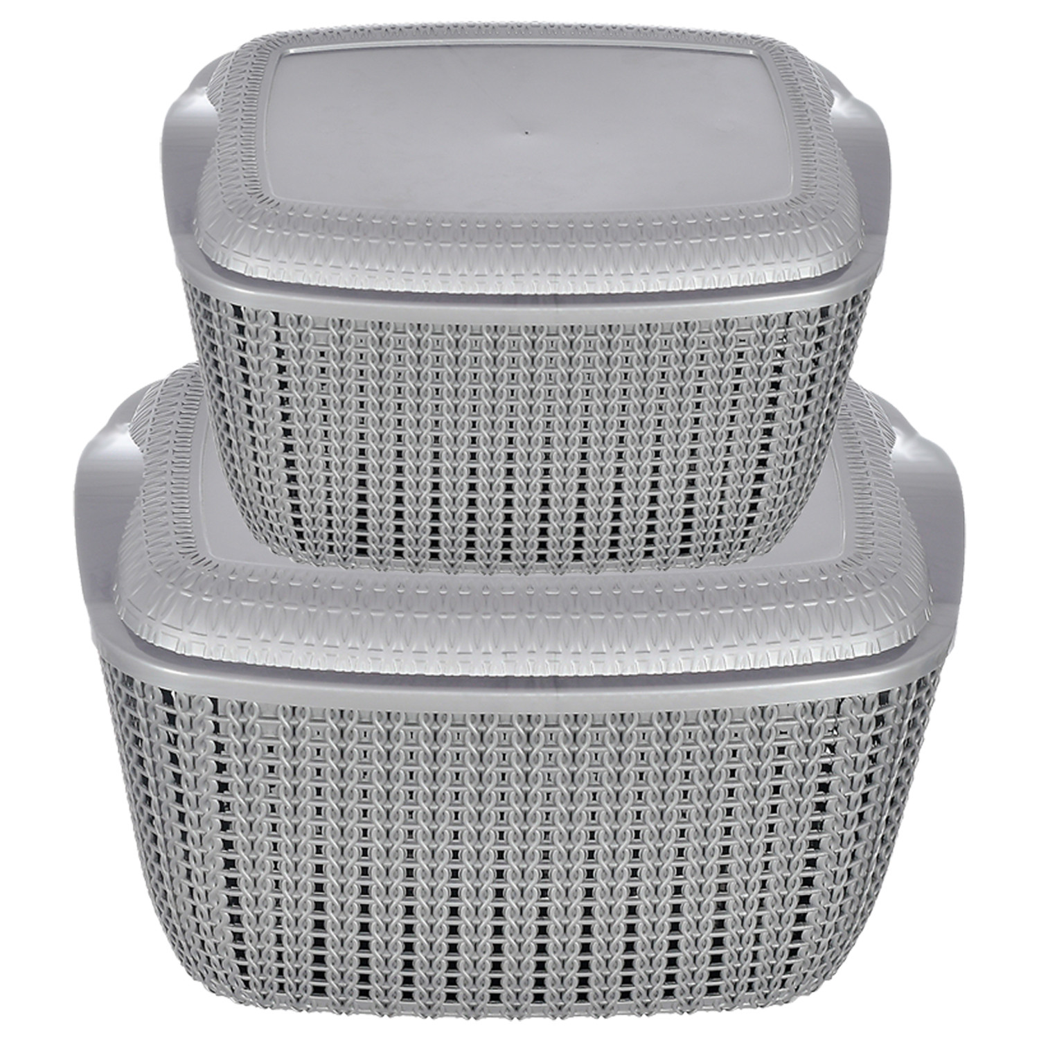 Kuber Industries Multiuses Large & Small M 30-25 Plastic Basket/Organizer With Lid- (Grey) -46KM057
