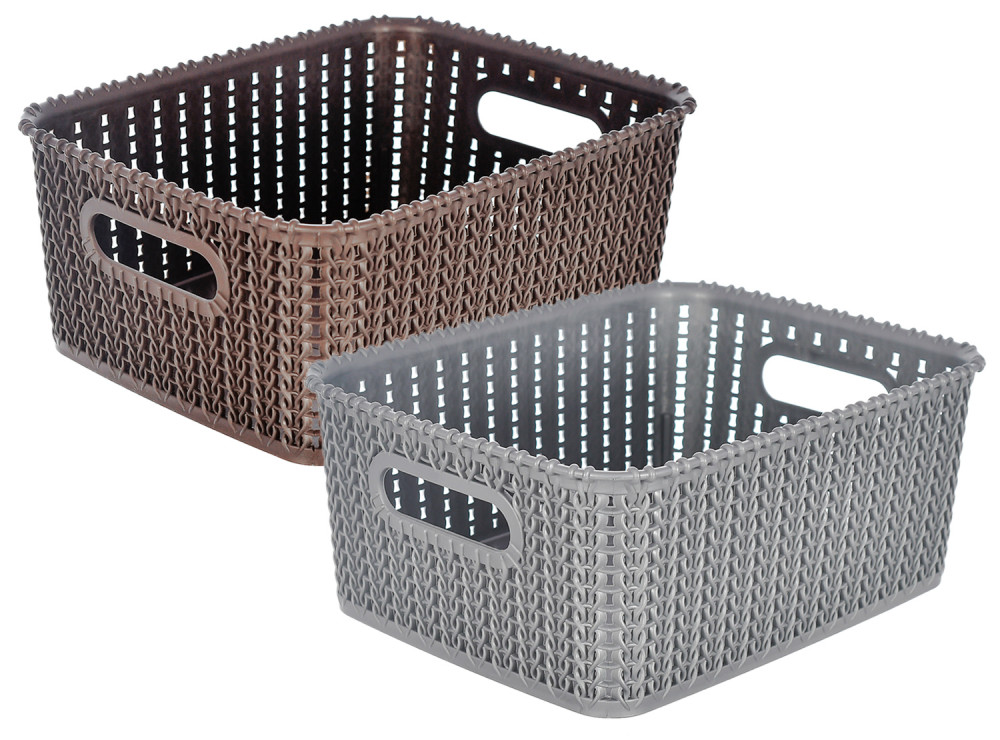 Kuber Industries Multiuses Large M 20 Plastic Tray/Basket/Organizer Without Lid-(Grey &amp; Brown) -46KM0101