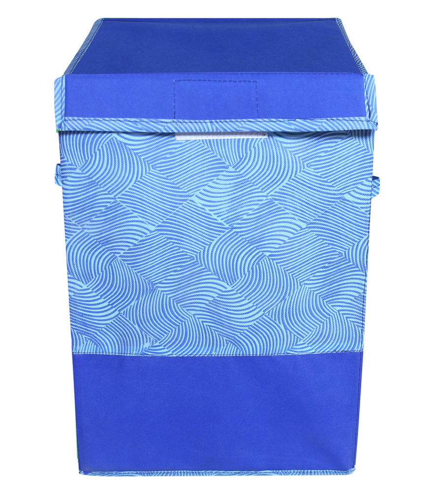 Kuber Industries Multiuses Leheriya Print Non-Woven Laundry Basket, Clothes Hamper For Laundry Closet, Bedroom, Bathroom With Lid &amp; Handles (Blue)