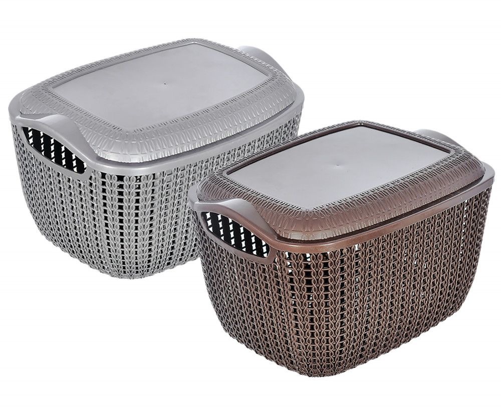 Kuber Industries Multiuses Small M 25 Plastic Basket/Organizer With Lid-(Grey &amp; Brown) -46KM045
