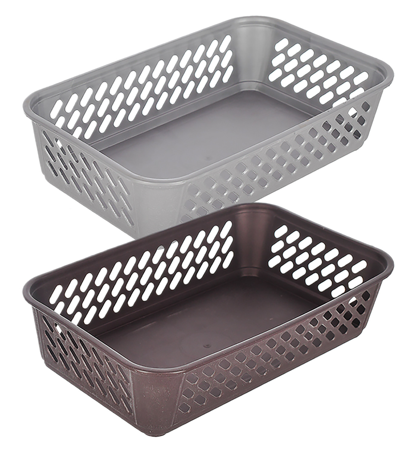 Kuber Industries Multiuses Super Tidy Plastic Tray/Basket/Organizer- (Grey & Brown) -46KM0581