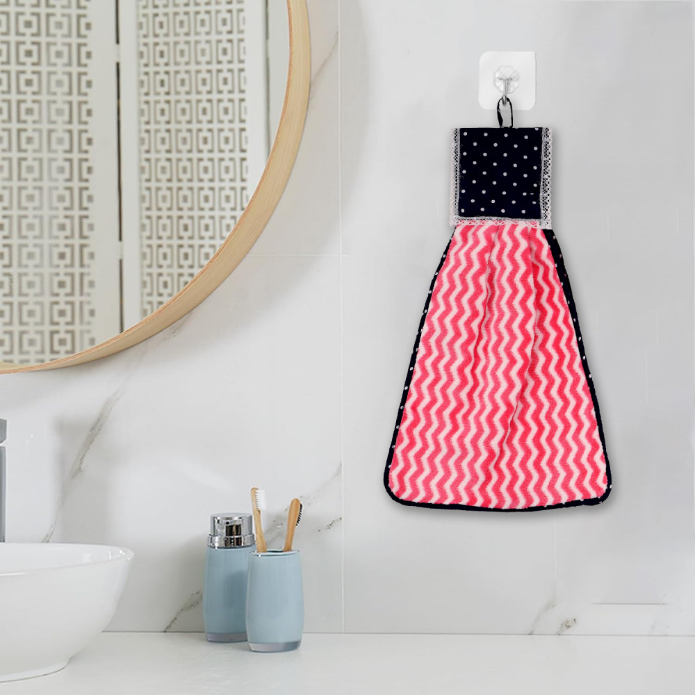 Kuber Industries Napkin | Washbasin Hanging Napkin | Kitchen Towel with Ties | Napkin for Kitchen | Zig Zag Napkin for Bathroom | Hand Towel for Kitchen | Pink