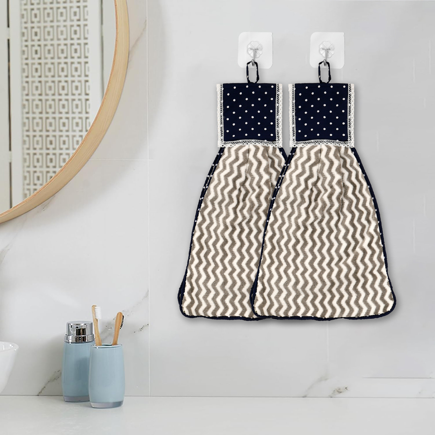 Kuber Industries Napkin | Washbasin Hanging Napkin | Kitchen Towel with Ties | Napkin for Kitchen | Zig Zag Napkin for Bathroom | Hand Towel for Kitchen | Gray