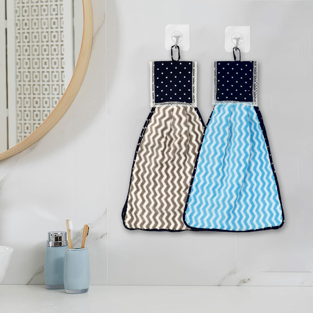 Kuber Industries Napkin | Washbasin Hanging Napkin | Kitchen Towel with Ties | Napkin for Kitchen | Zig Zag Napkin for Bathroom | Hand Towel for Kitchen | Pack of 2 | Multi